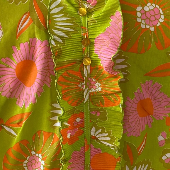 Vintage 60s Mod Flower Power Psychedelic Floral Pleated Metal Zipper Mini Dress - Picture 5 of 6